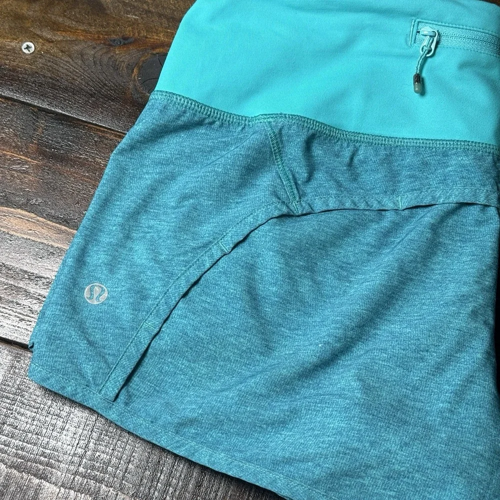 Lululemon Shorts Women's 4 Blue Teal‎ Running 4 Inseam Zip Pocket Lined